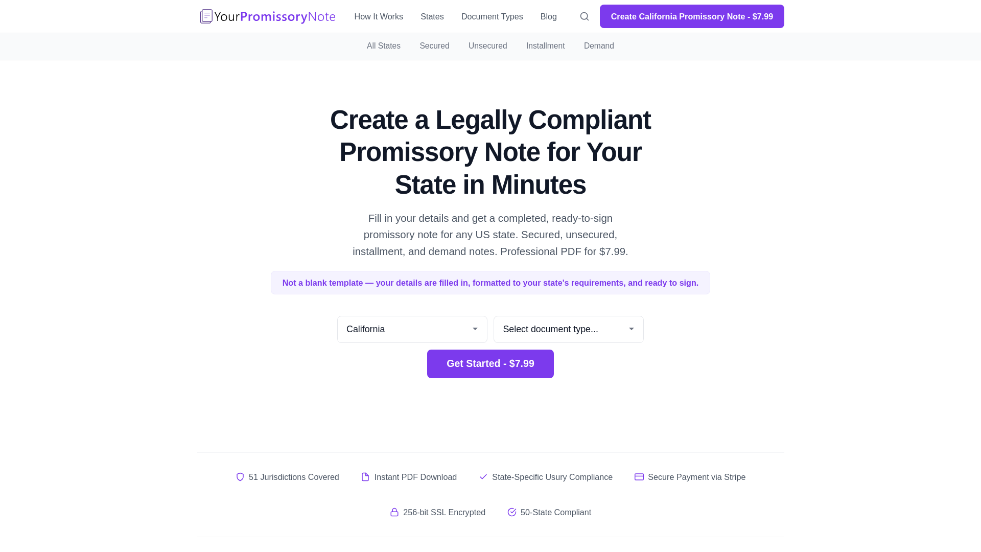 website screenshot of https://yourpromissorynote.com/