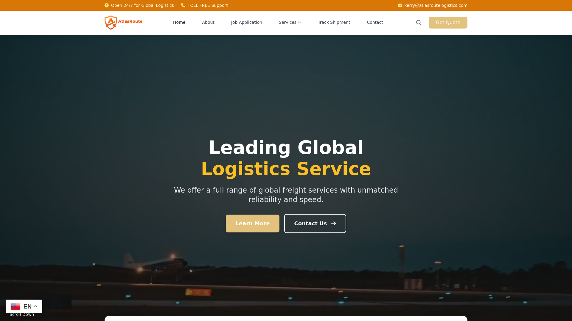 website screenshot of https://atlasroutelogistics.com/