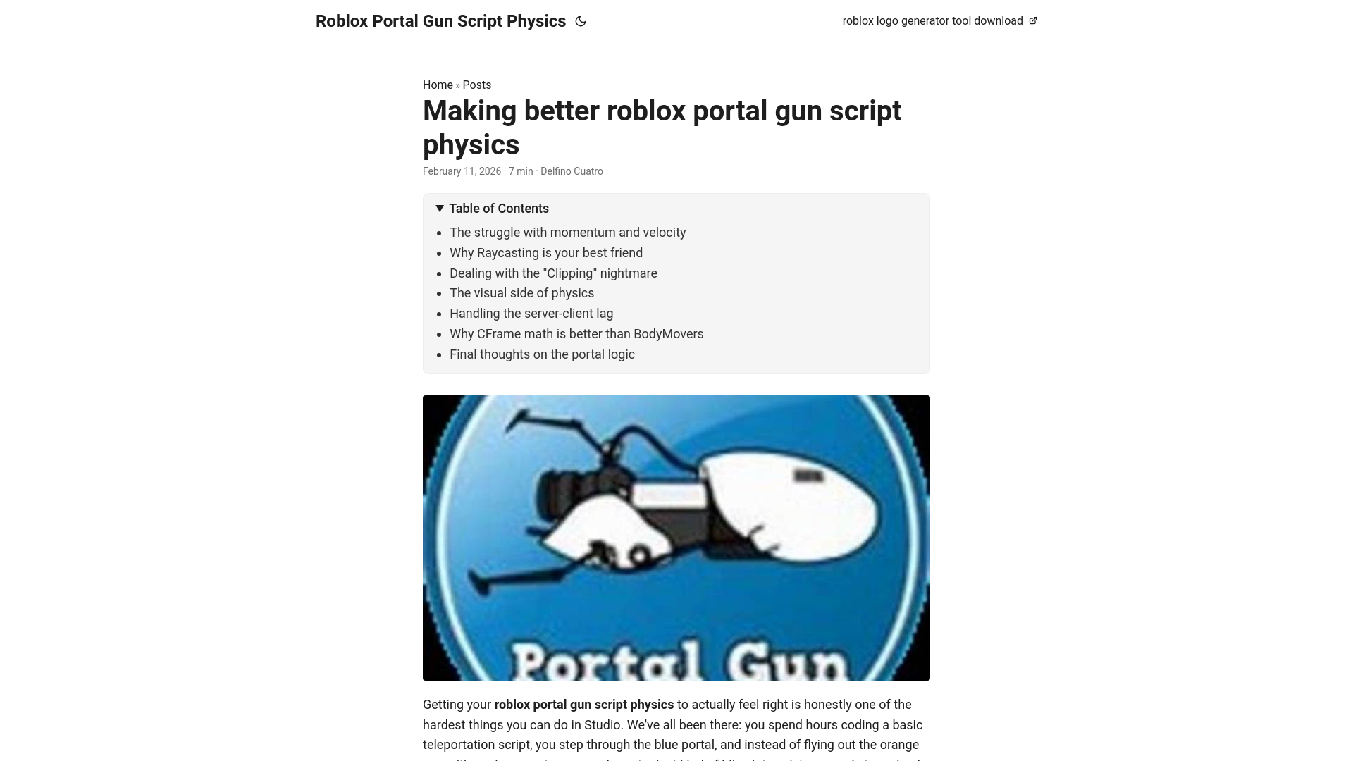 website screenshot of https://roblox-portal-gun-script-physics.pages.dev/