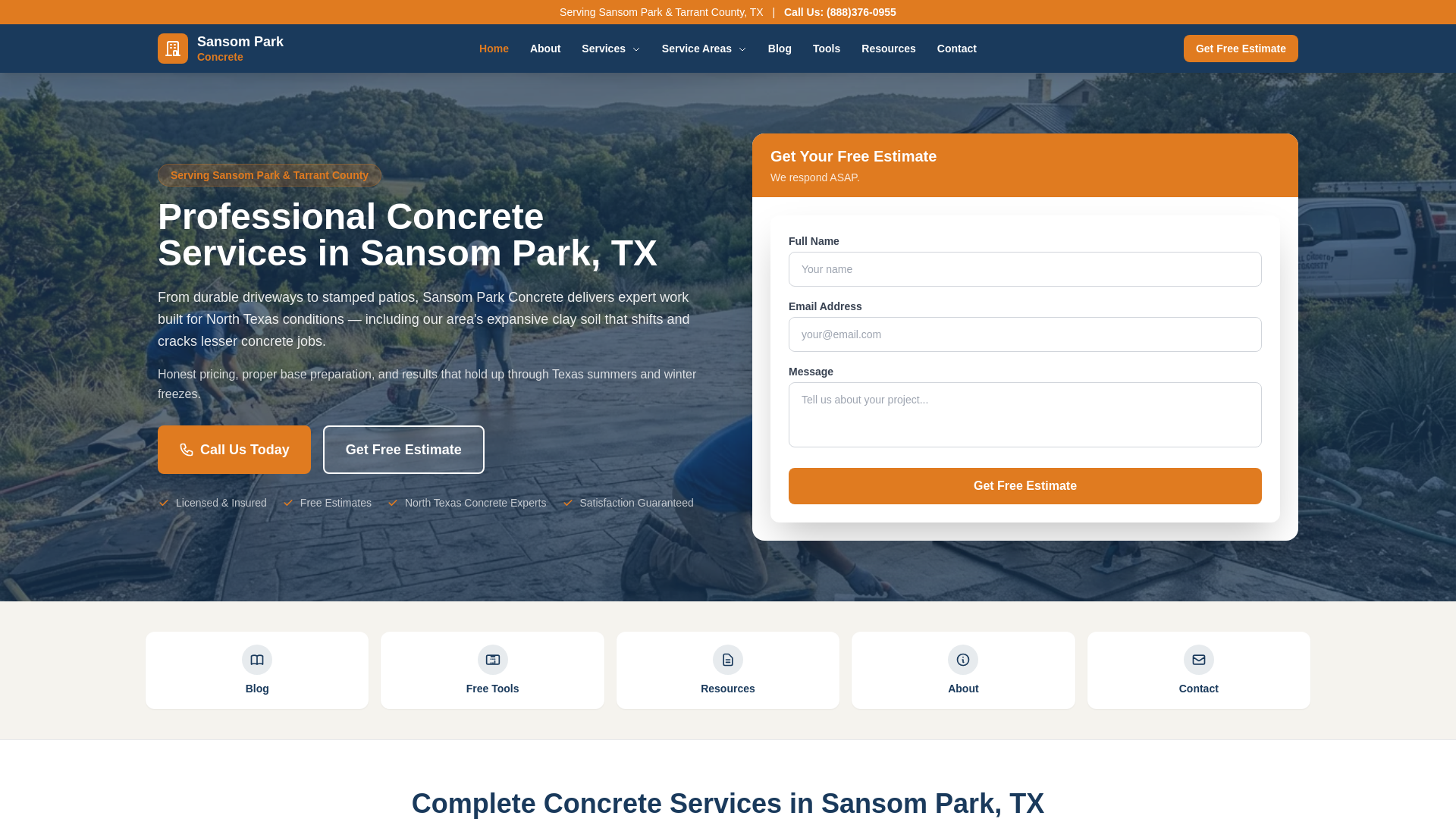 website screenshot of https://sansomparkconcrete.com/