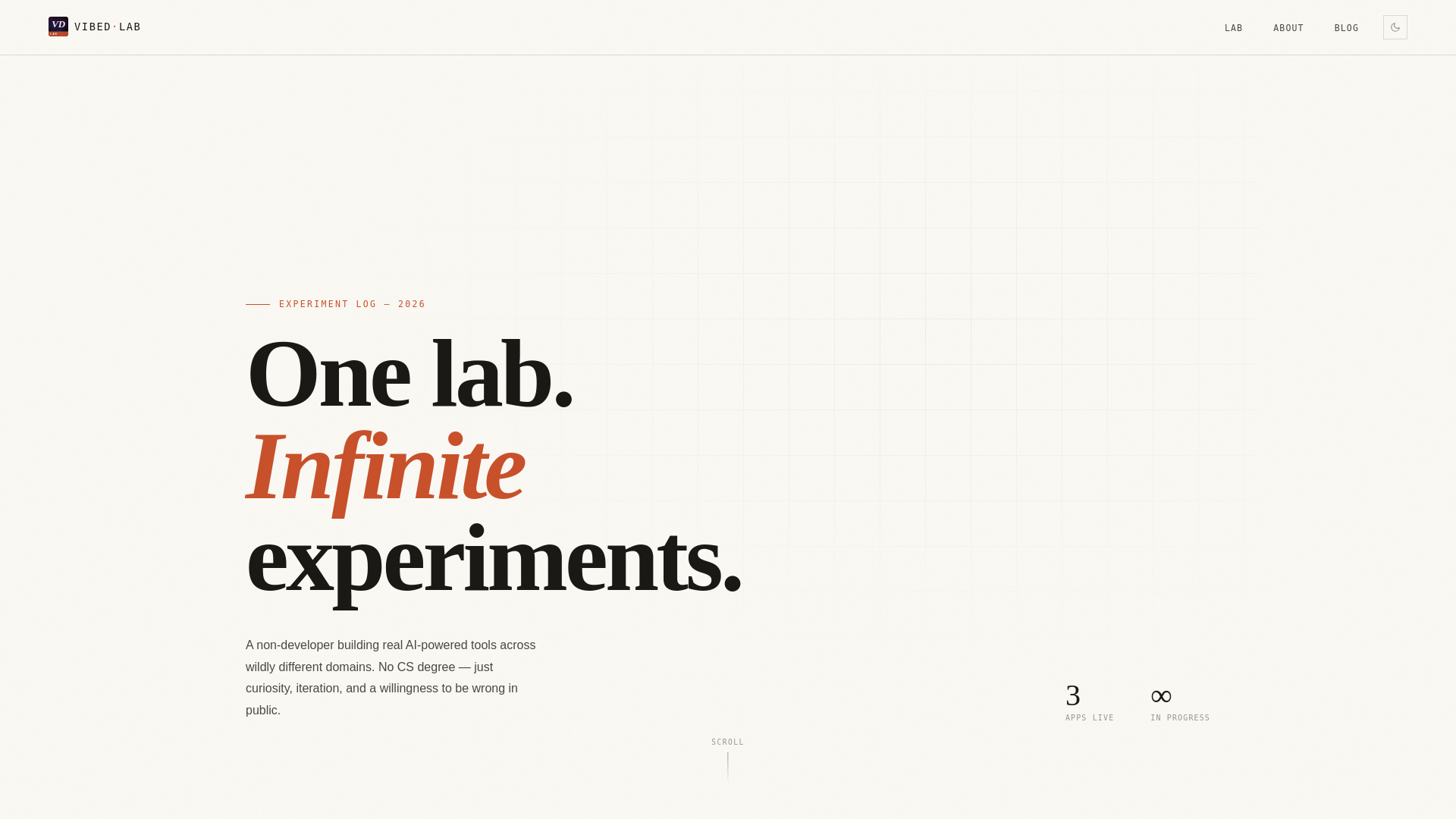 website screenshot of https://vibed-lab-landing.pages.dev/