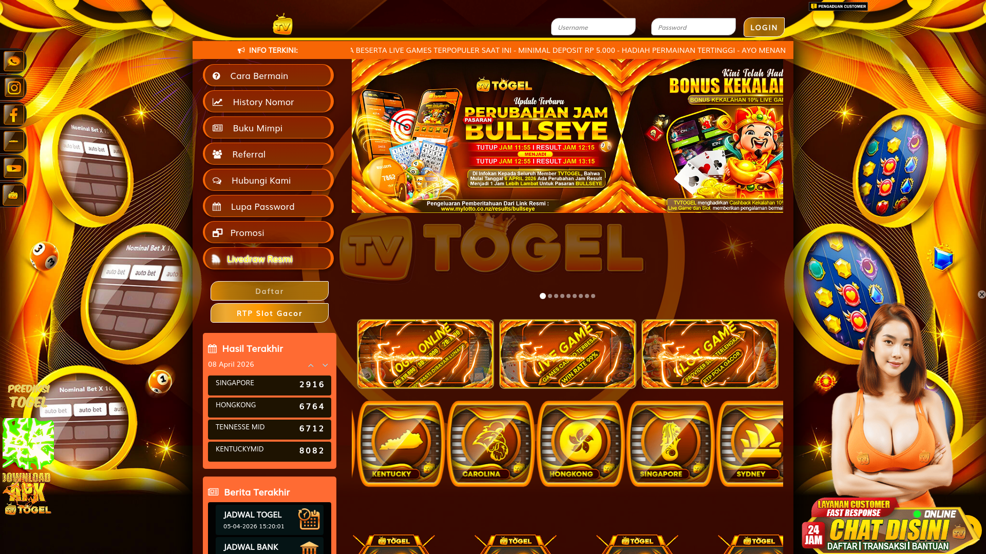 website screenshot of https://tvtogelfree.space