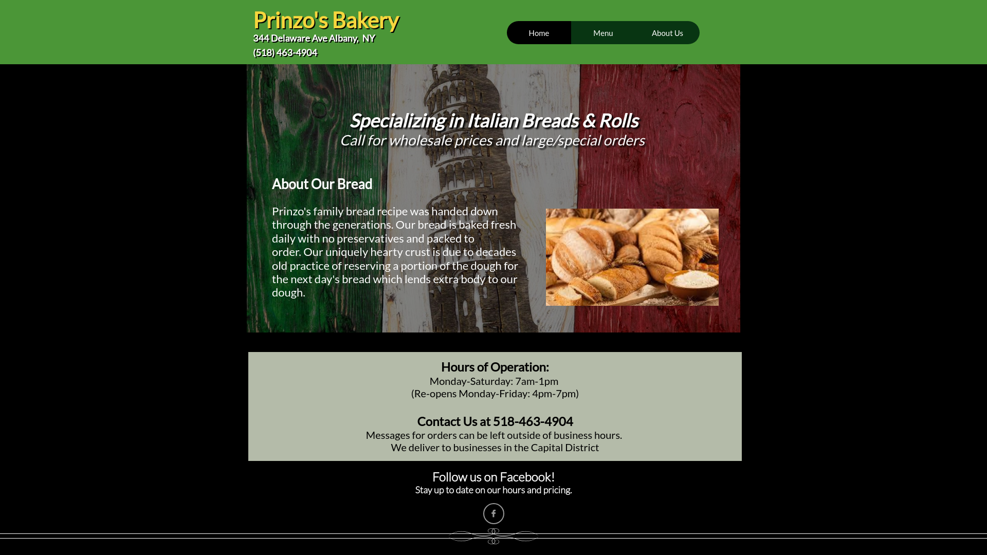 website screenshot of https://prinzosbakery.com/
