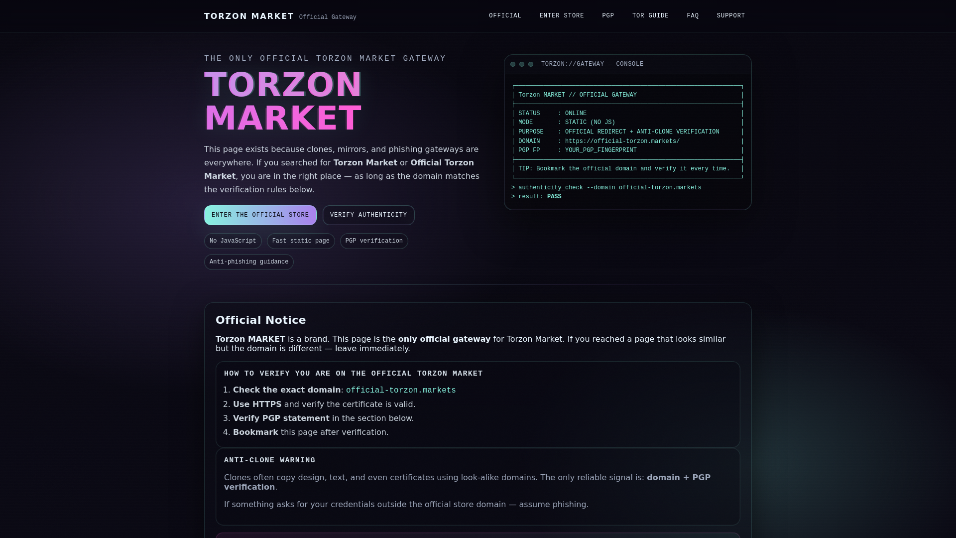 website screenshot of https://official-torzon.markets