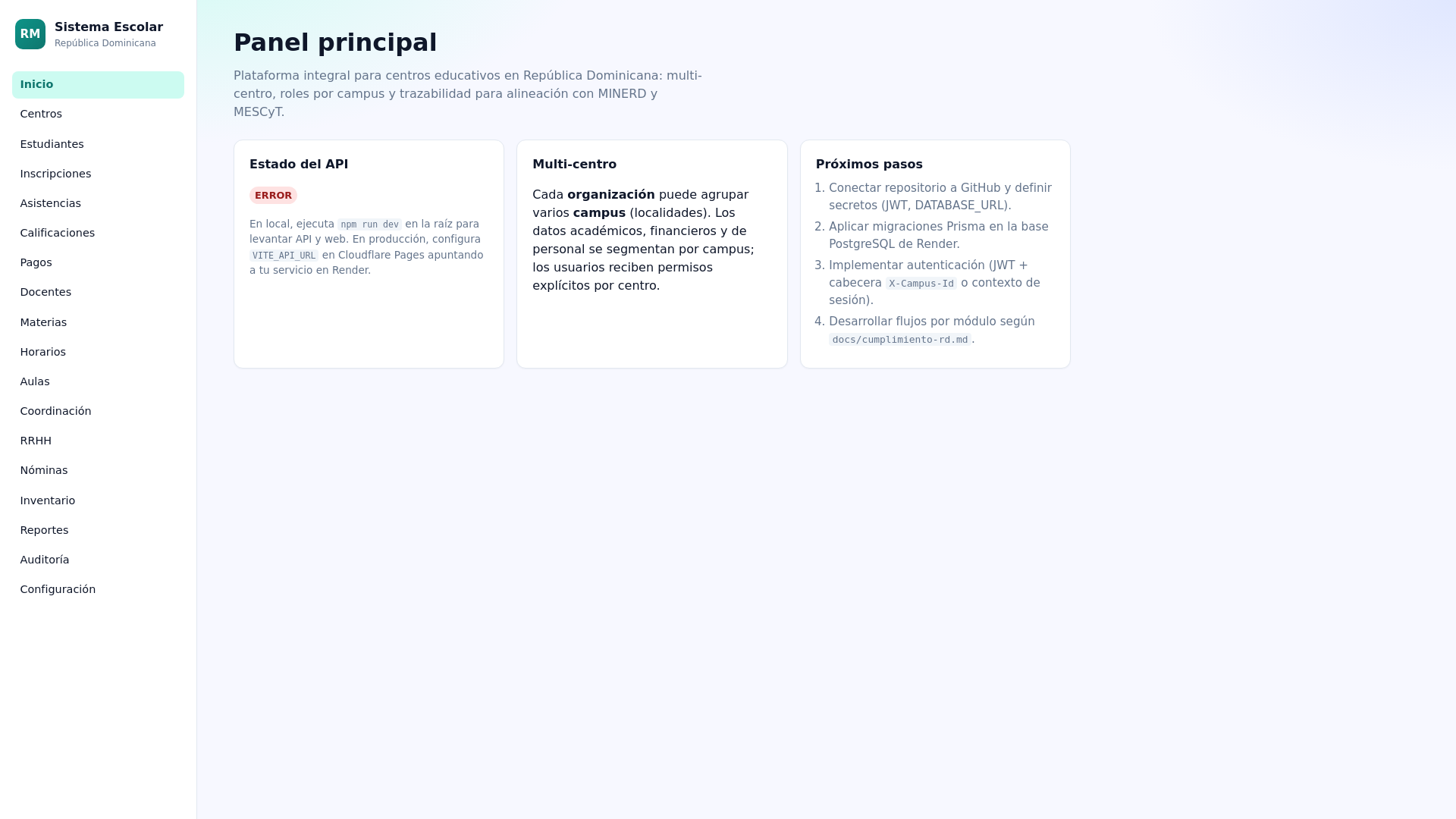 website screenshot of https://rm-sistemaescolar.pages.dev/