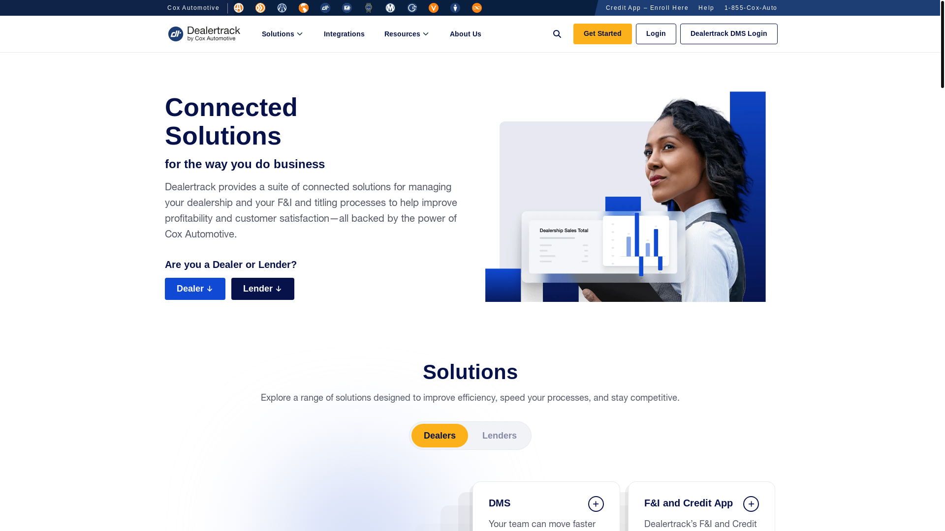 website screenshot of https://us.dealertrack.com/