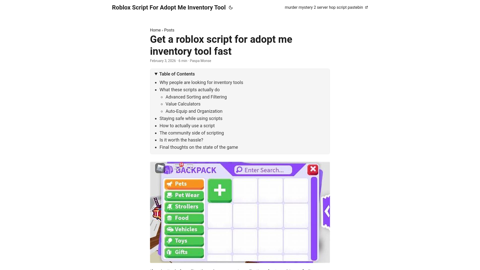 website screenshot of https://roblox-script-for-adopt-me-inventory-tool.pages.dev/
