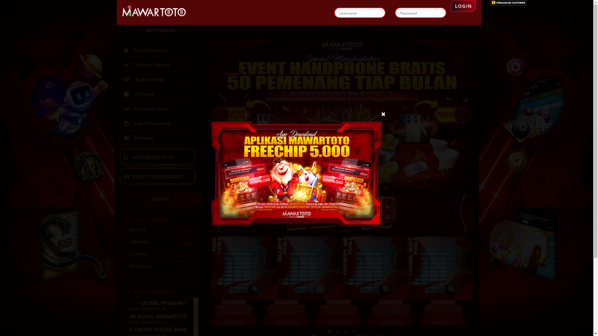 website screenshot of https://mawartotolucky.com/