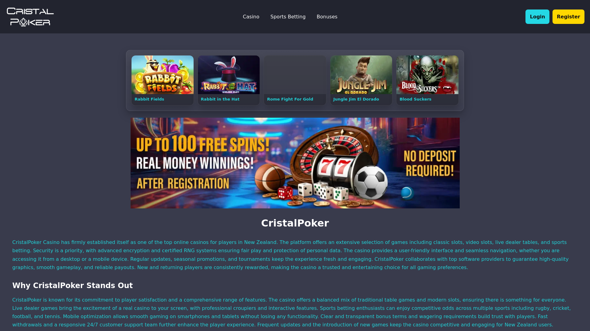 website screenshot of https://cristalpoker-nz.com