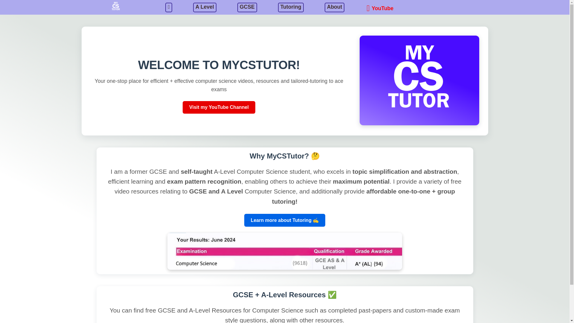 website screenshot of https://mycstutor.co.uk/