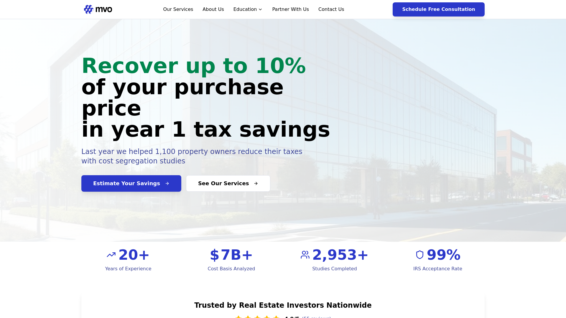 website screenshot of https://mvocostx.com