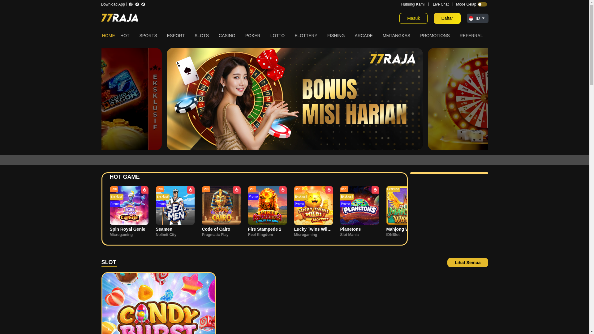 website screenshot of https://77raja.cc/