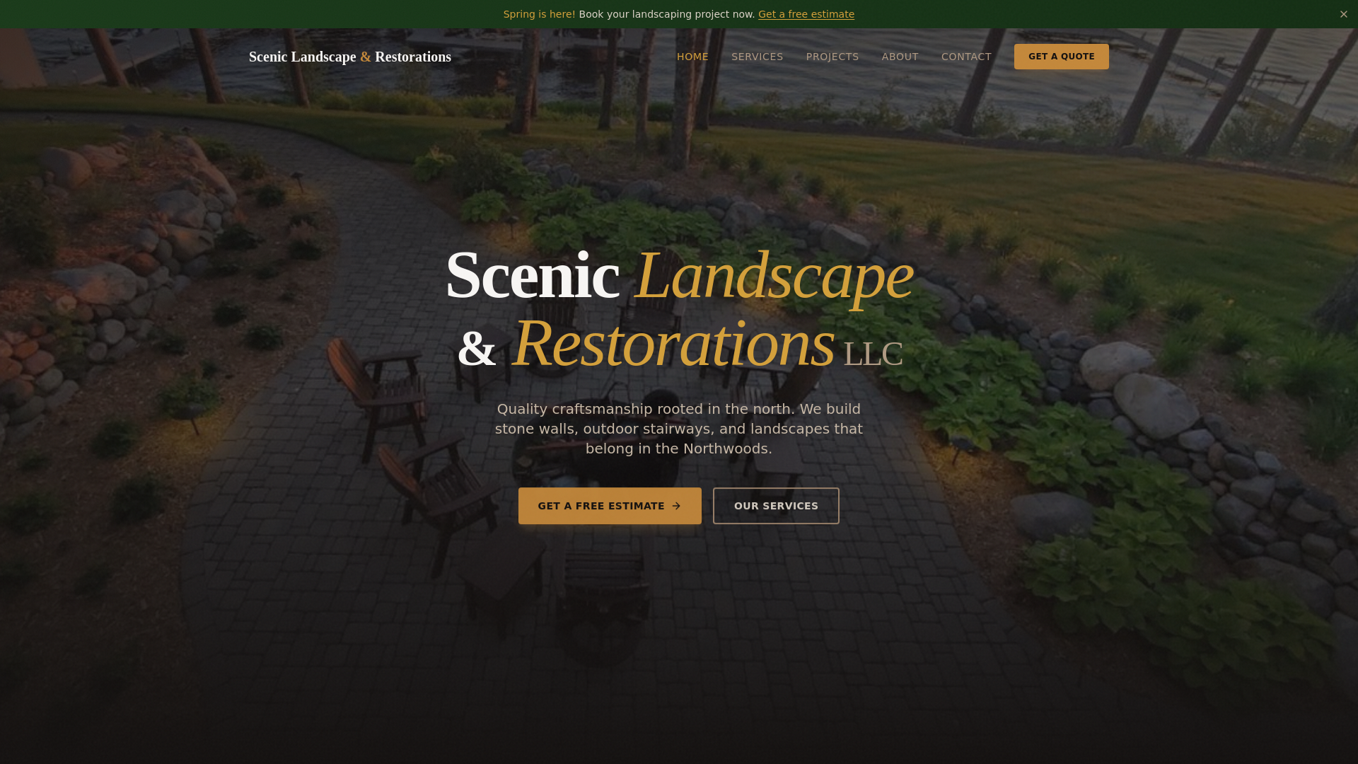 website screenshot of https://sceniclandscapesandrestorations.com
