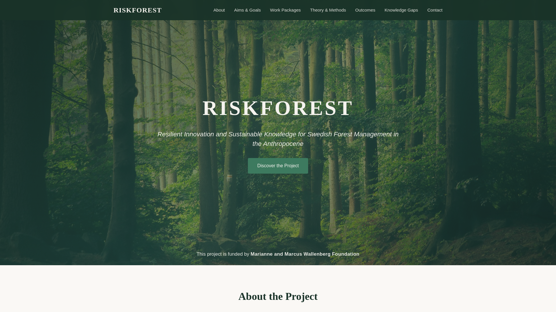 website screenshot of https://riskforest.org