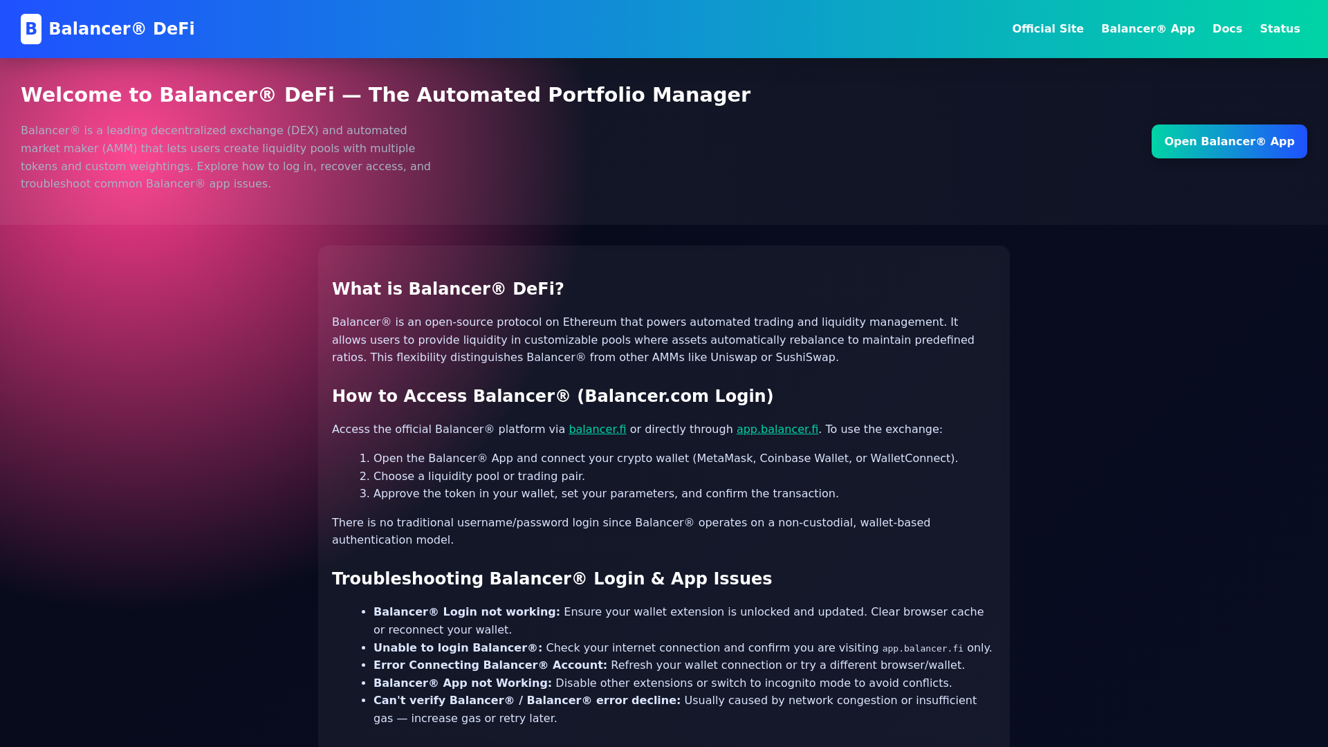 website screenshot of https://deefi--balancer-access.pages.dev