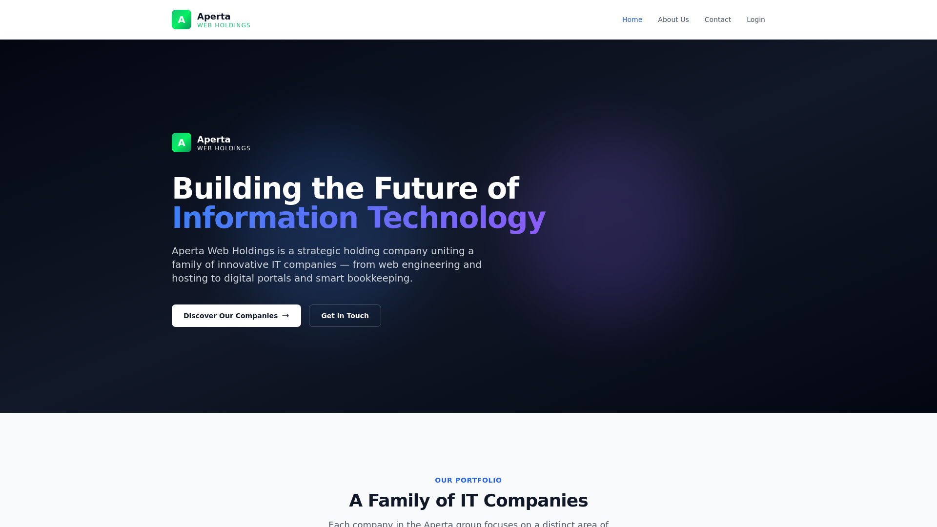 website screenshot of https://aperta-holdings.com/