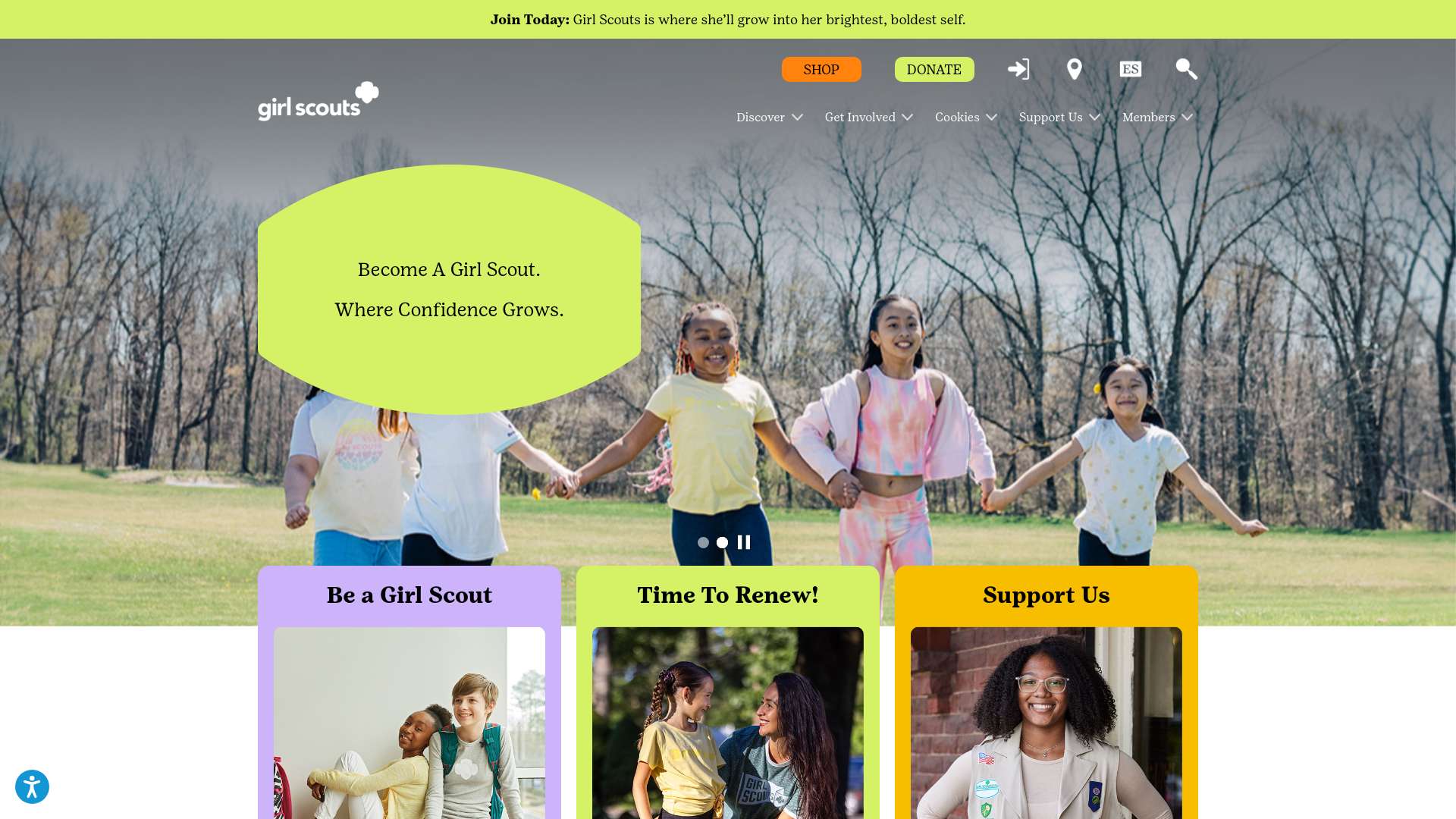 website screenshot of https://www.girlscouts.org/