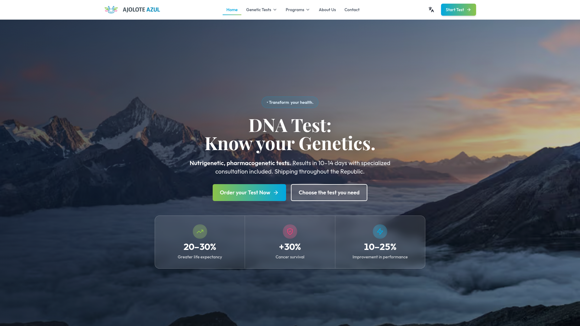 website screenshot of https://testgenetico-ajoloteazul.com/
