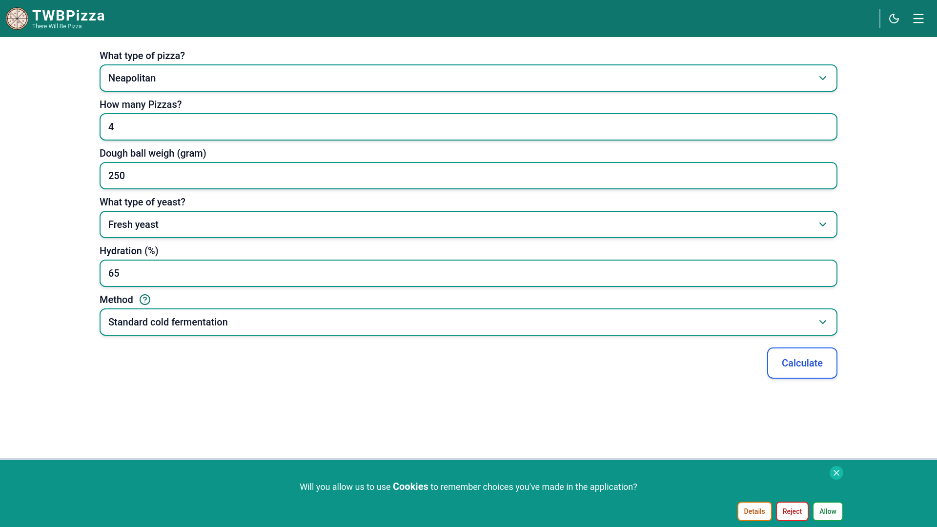 website screenshot of https://pizza-calculator-g4v.pages.dev/