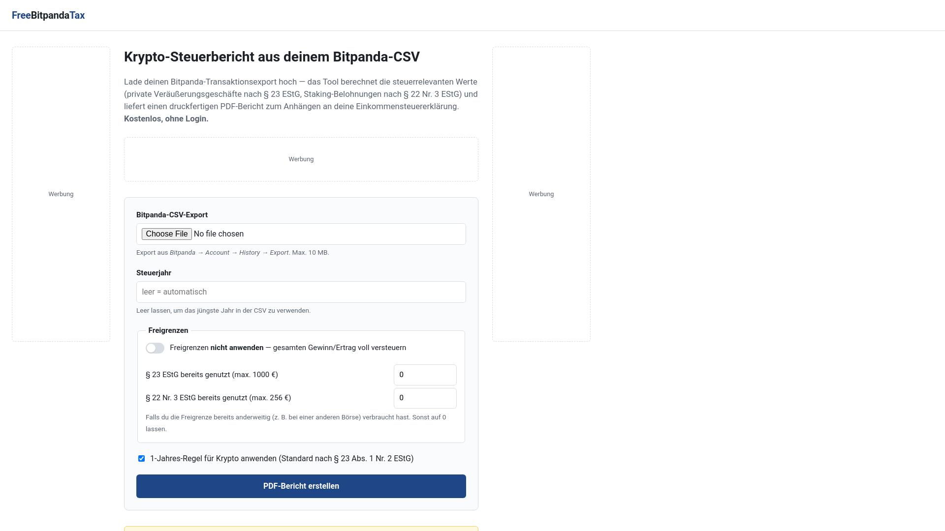 website screenshot of https://freebitpandatax.de/