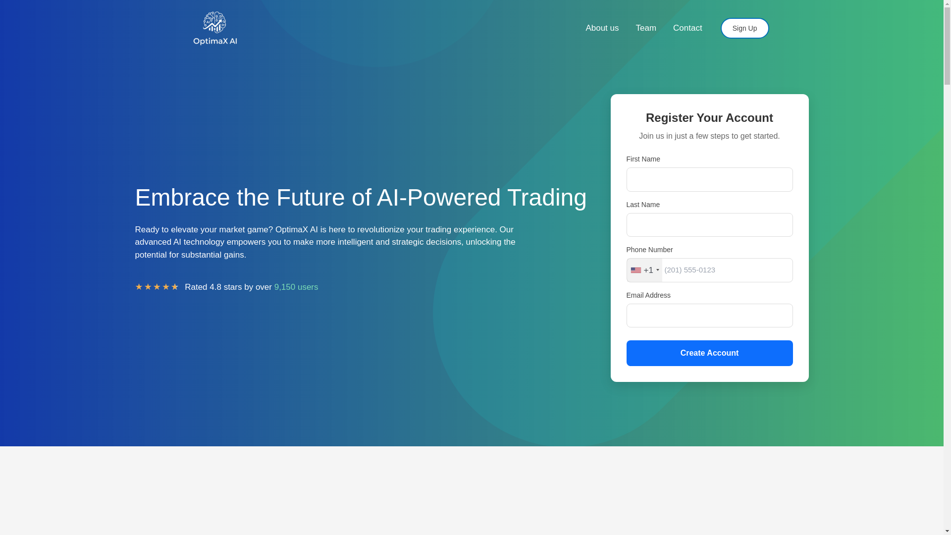 website screenshot of https://optimaxai.net/