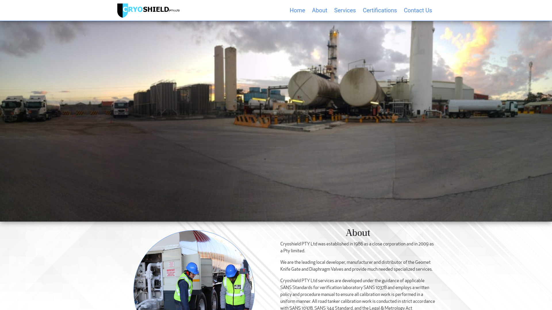 website screenshot of https://cryoshield.co.za