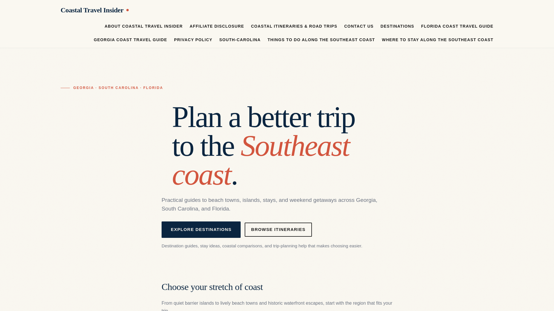 website screenshot of https://coastaltravelinsider.com/