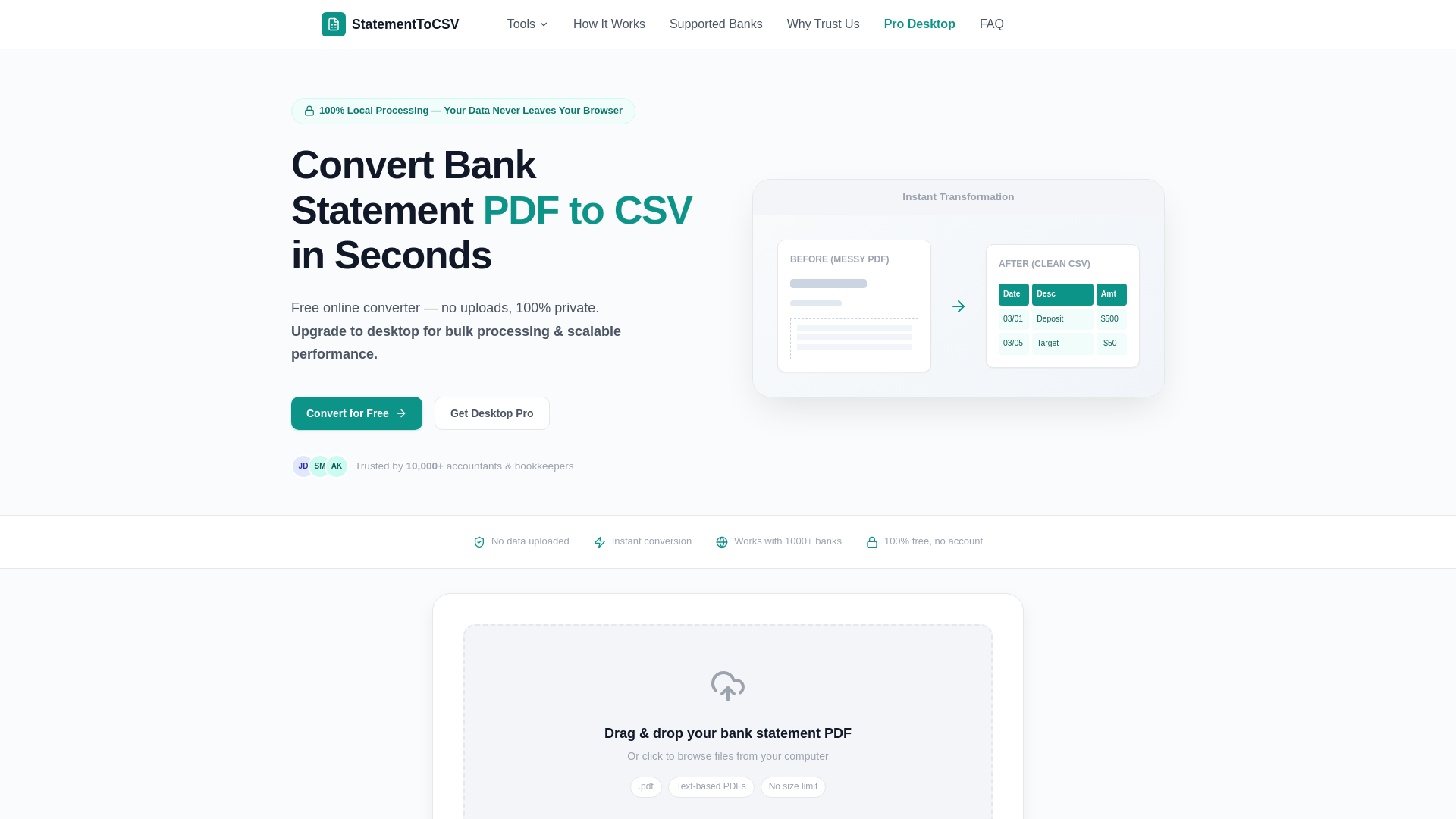 website screenshot of https://bankstatementconverttool.com/
