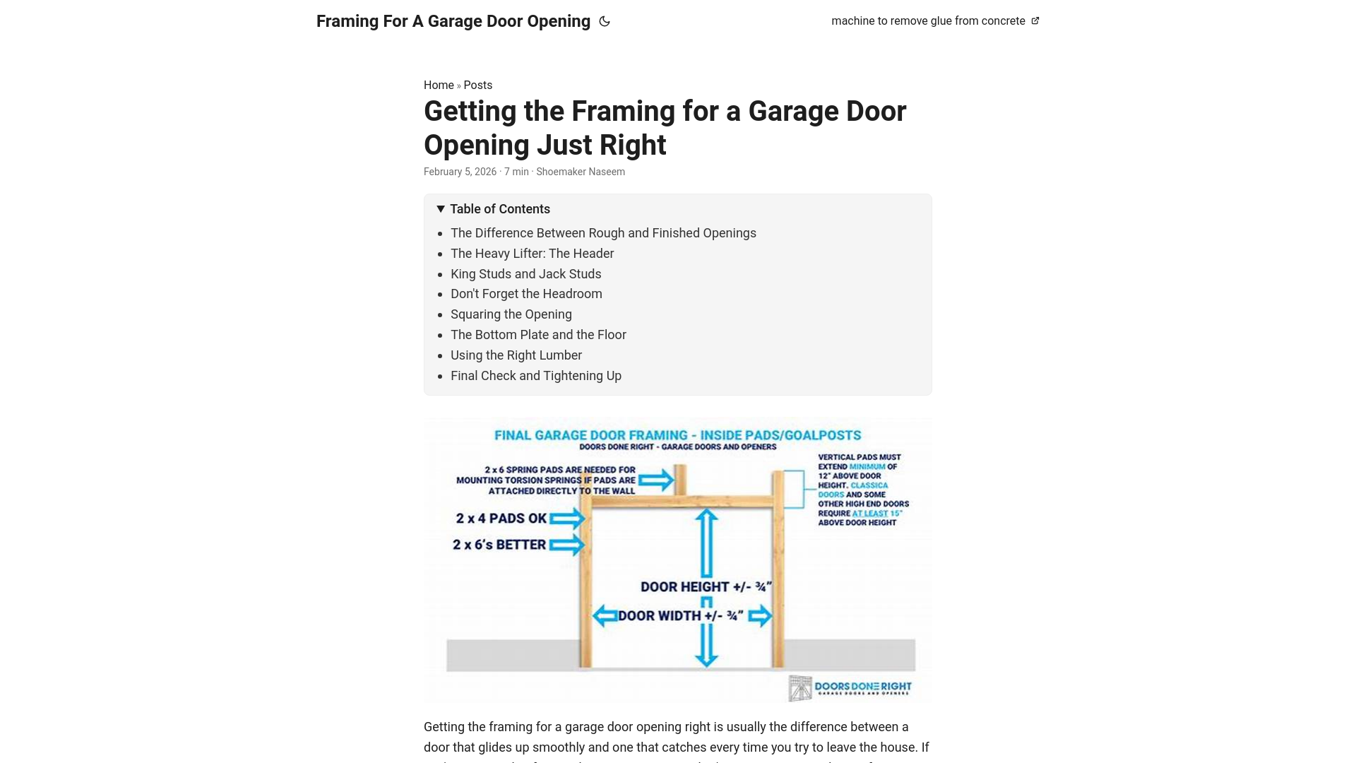 website screenshot of https://framing-for-a-garage-door-opening.pages.dev/