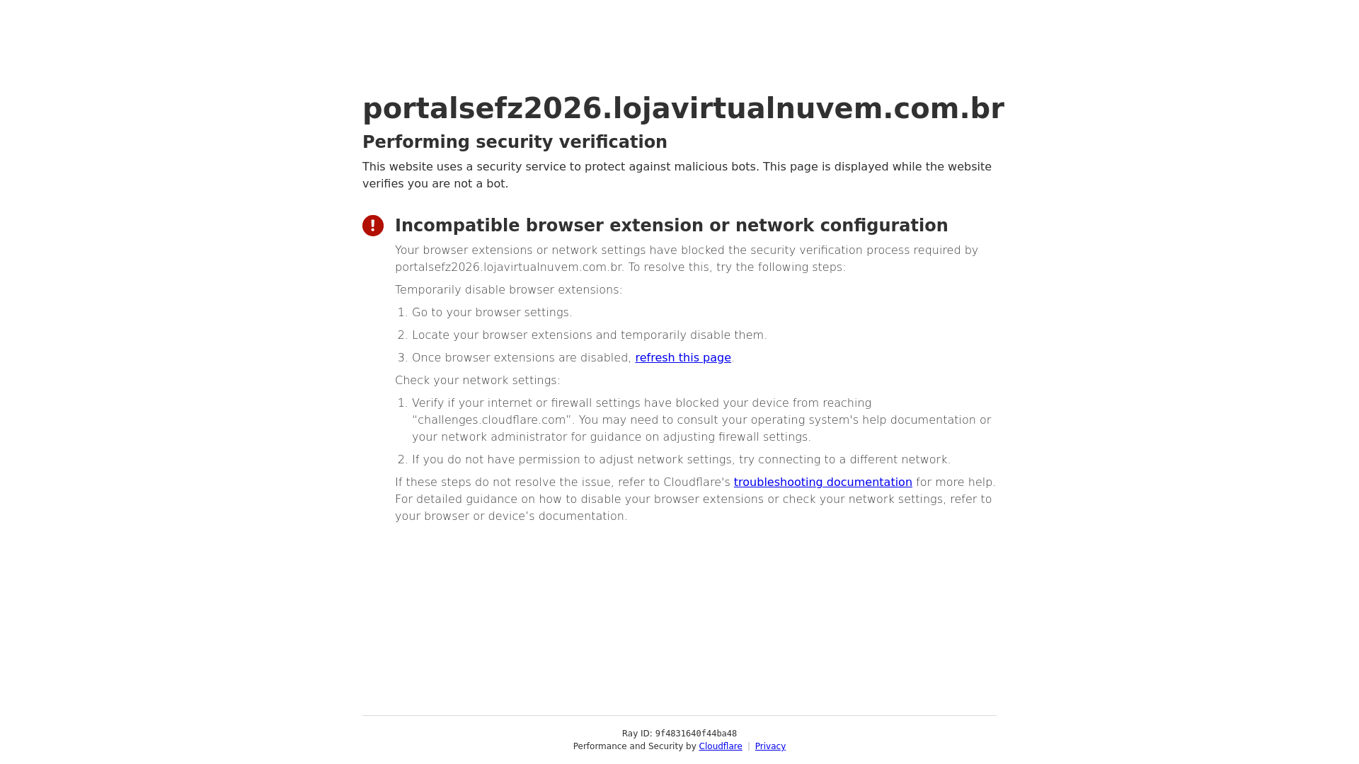 website screenshot of https://portalsefz2026.lojavirtualnuvem.com.br