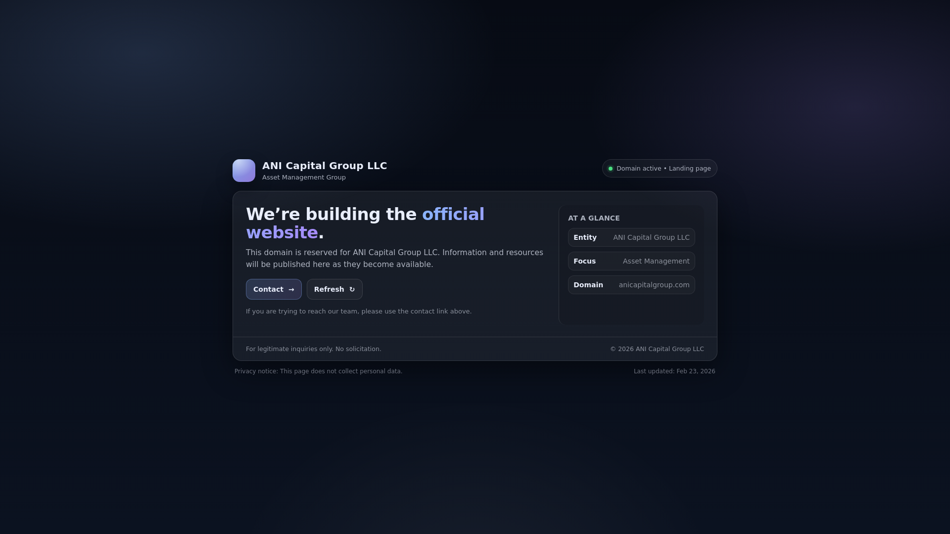 website screenshot of https://anicapitalgroup.com/