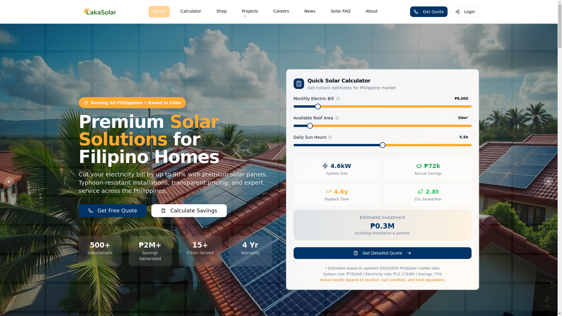 website screenshot of https://lakasolar.ph/