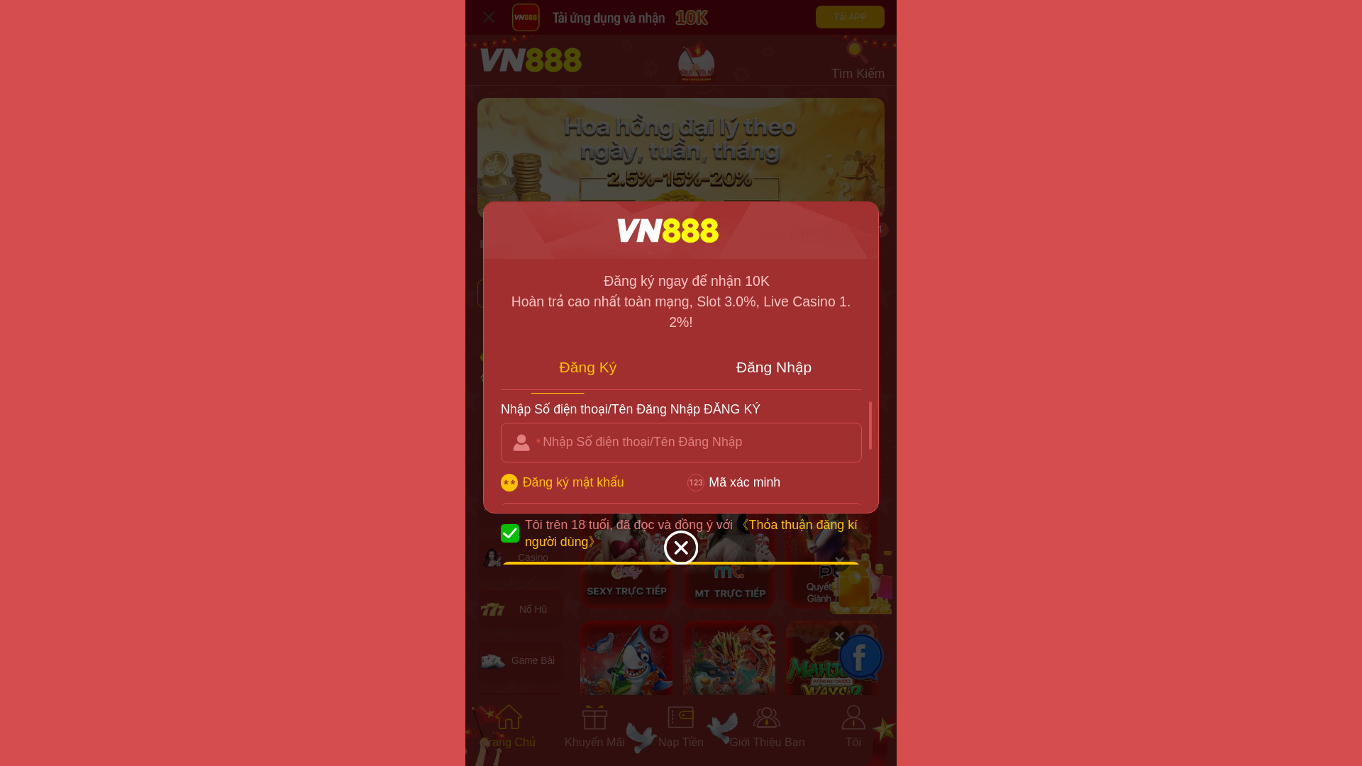 website screenshot of https://vn888live.com/