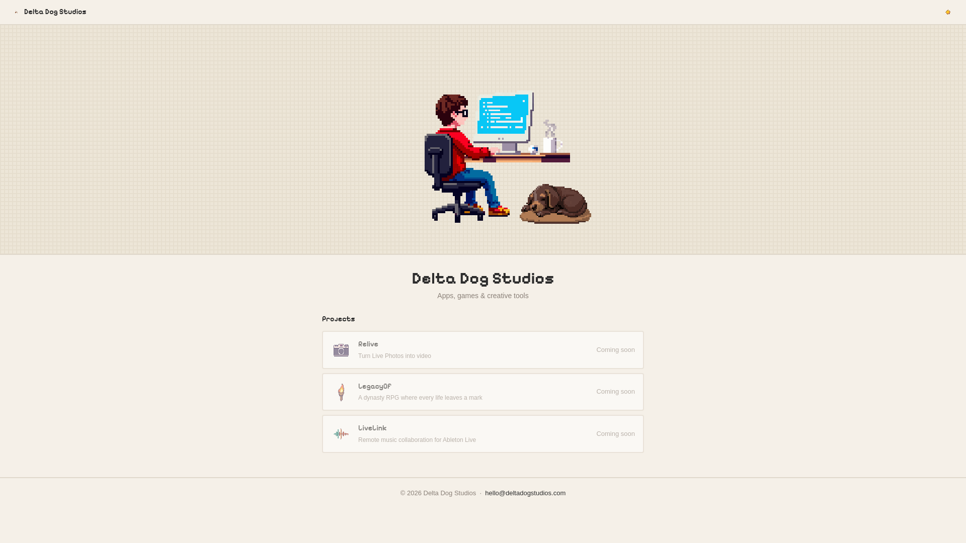 website screenshot of https://deltadogstudios.com/