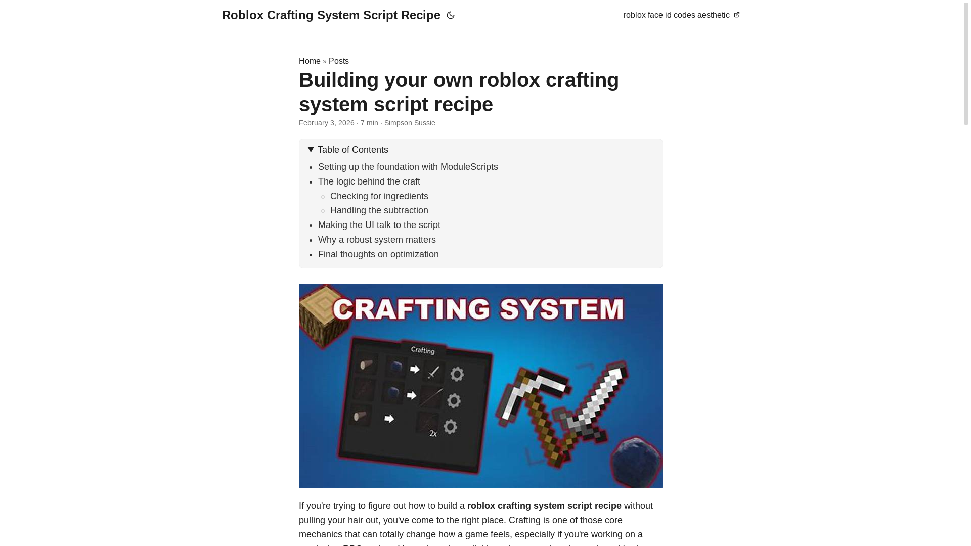 website screenshot of https://roblox-crafting-system-script-recipe.pages.dev/