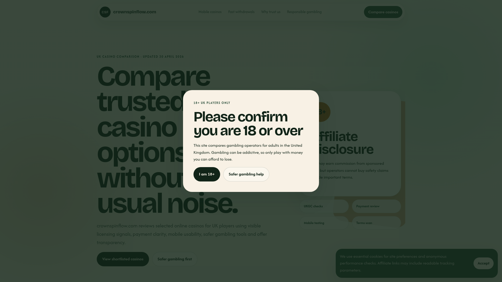 website screenshot of https://crownspinflow.com/