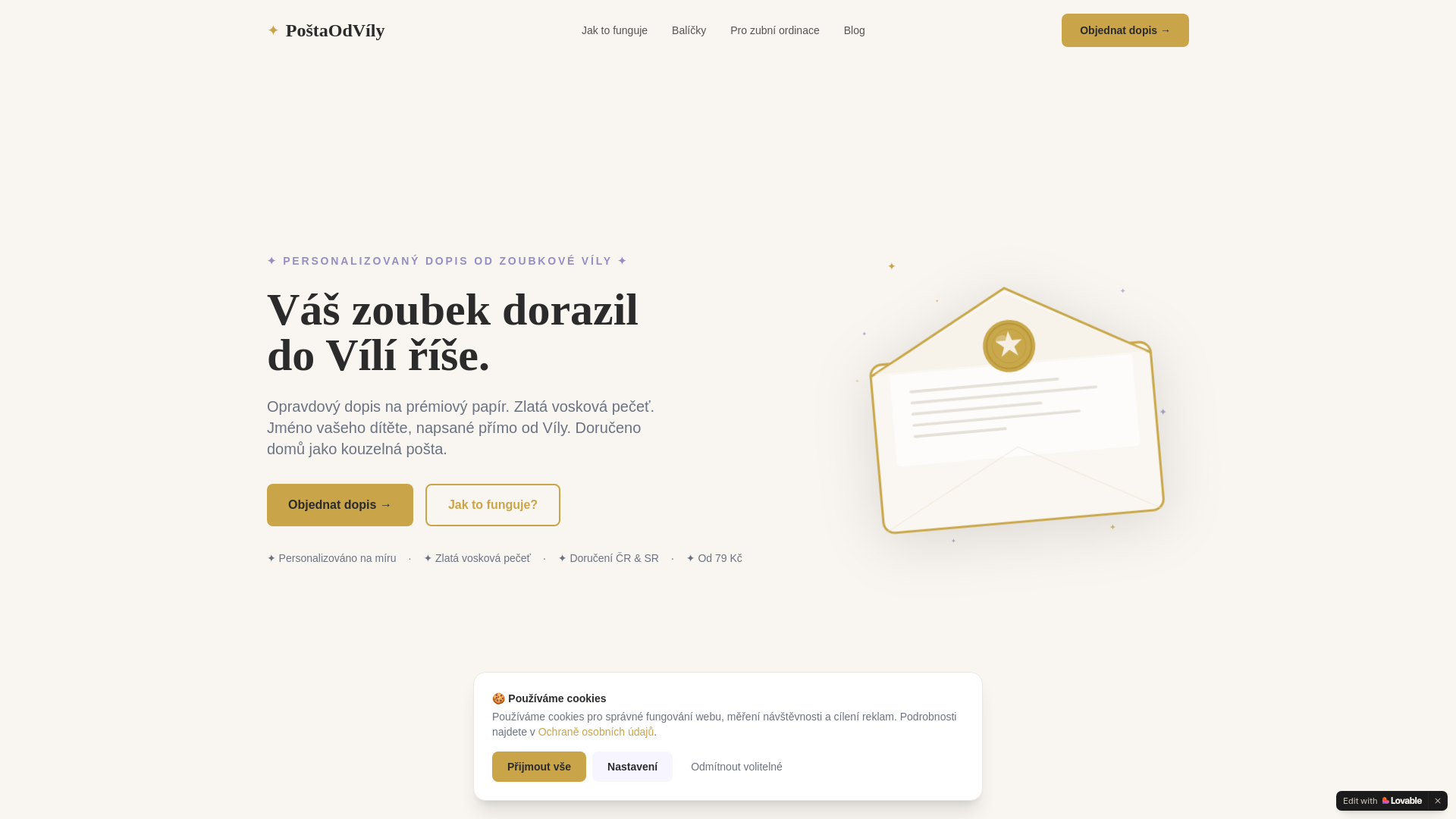 website screenshot of https://postaodvily.eu