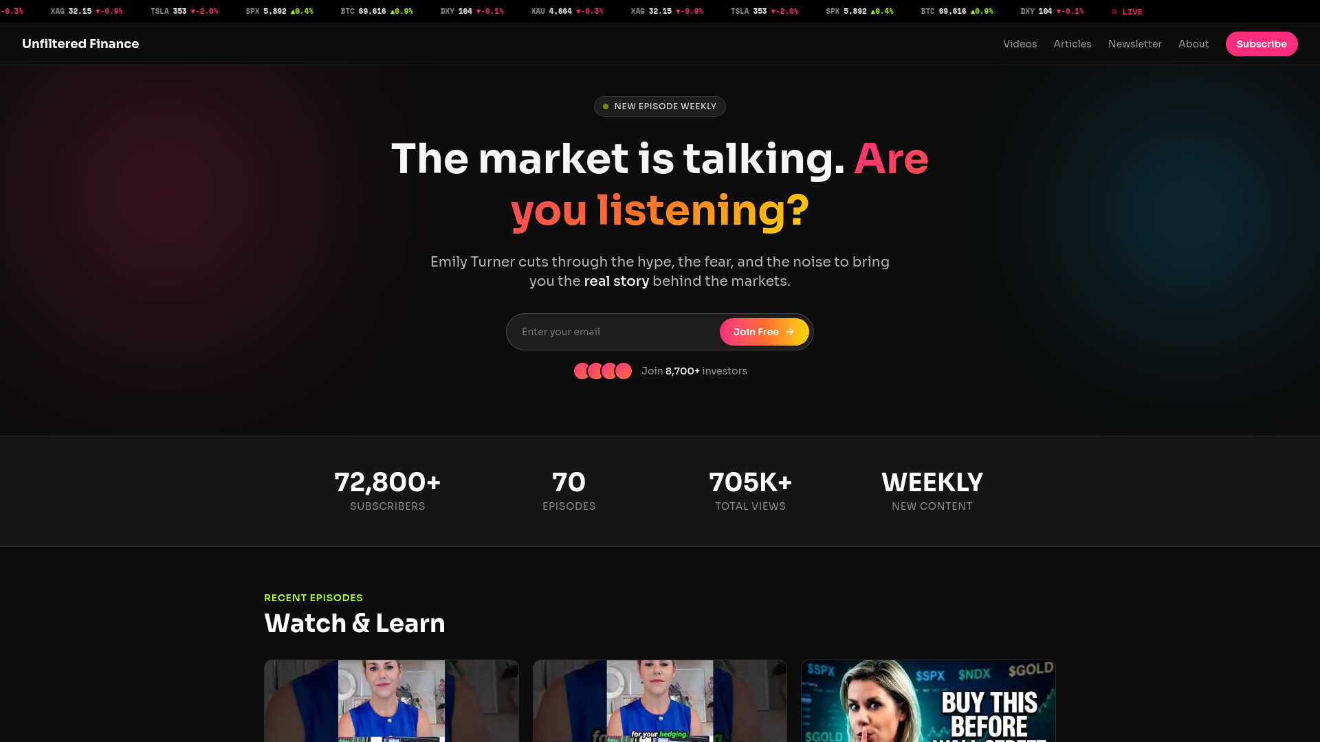 website screenshot of https://unfilteredfinance.io