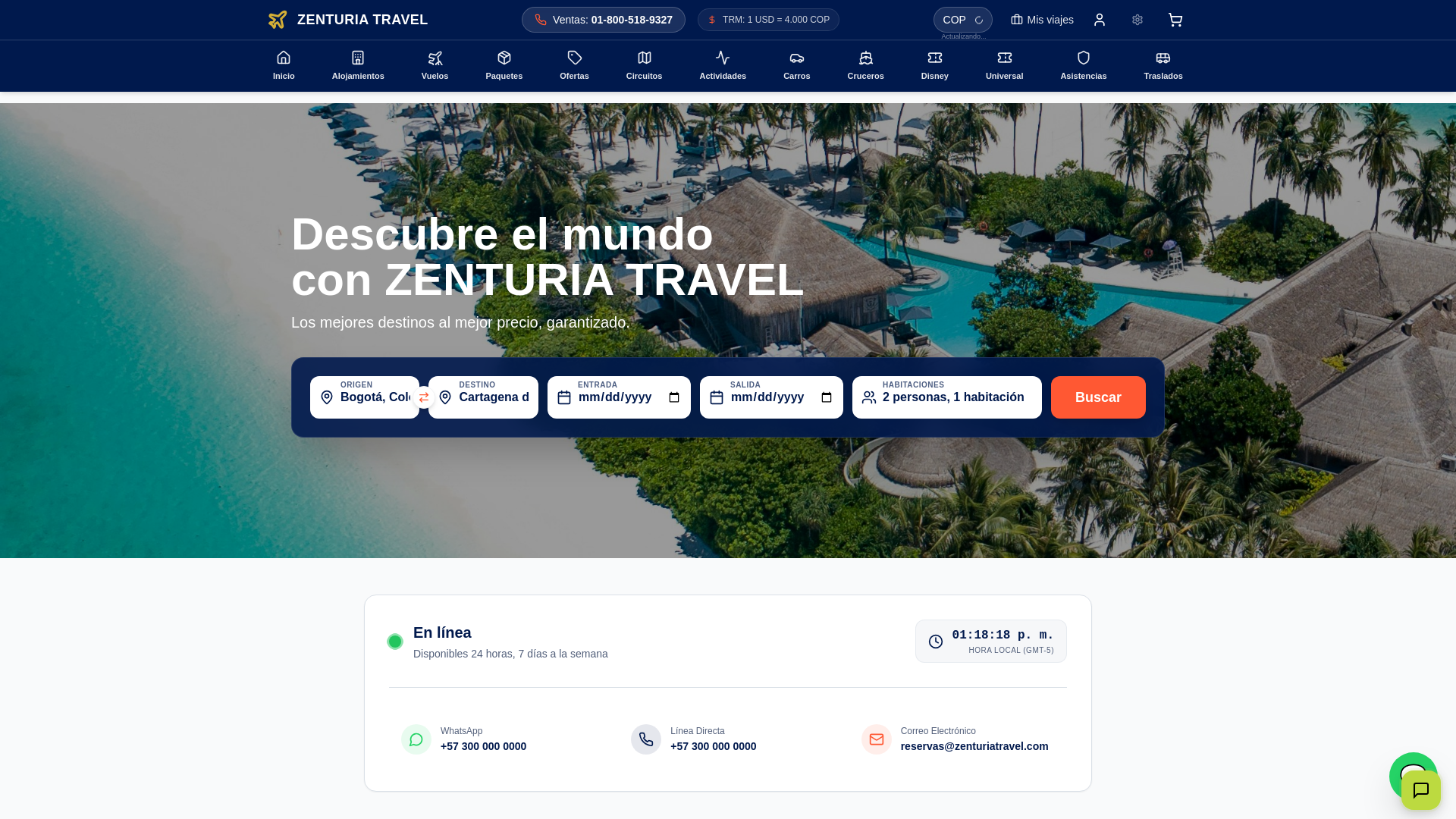 website screenshot of https://zenturiatravel.com