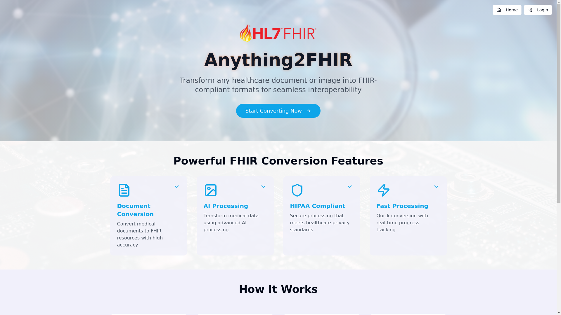 website screenshot of https://demo.anything2fhir.com/
