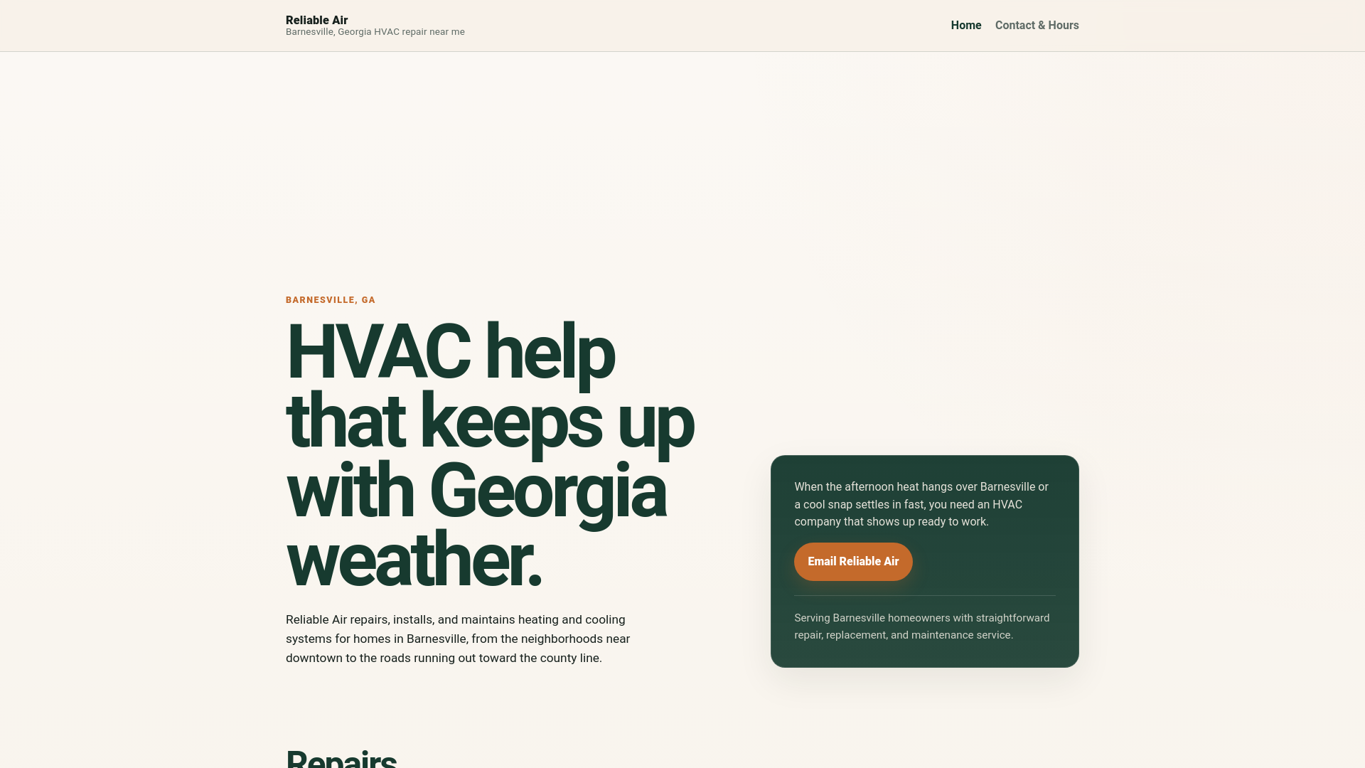 website screenshot of https://reliableair-com-preview.pages.dev/