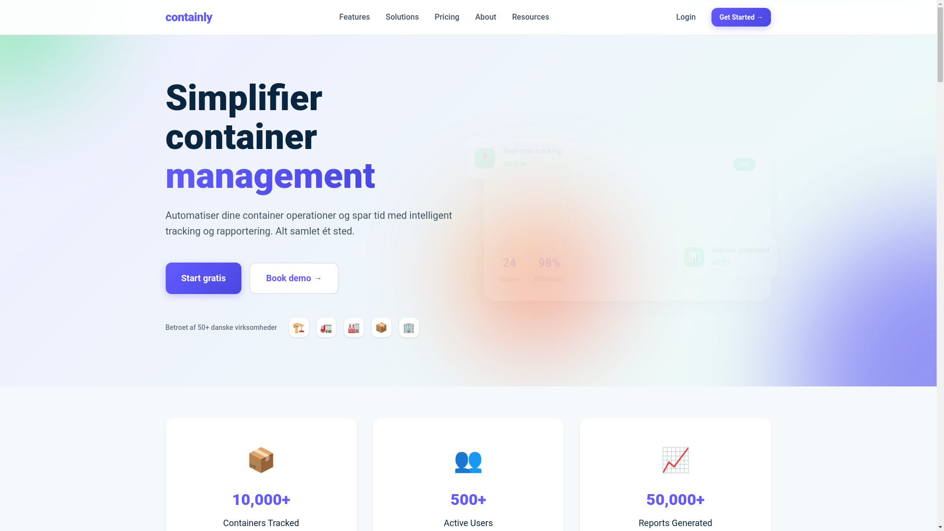 website screenshot of https://containly.dk/