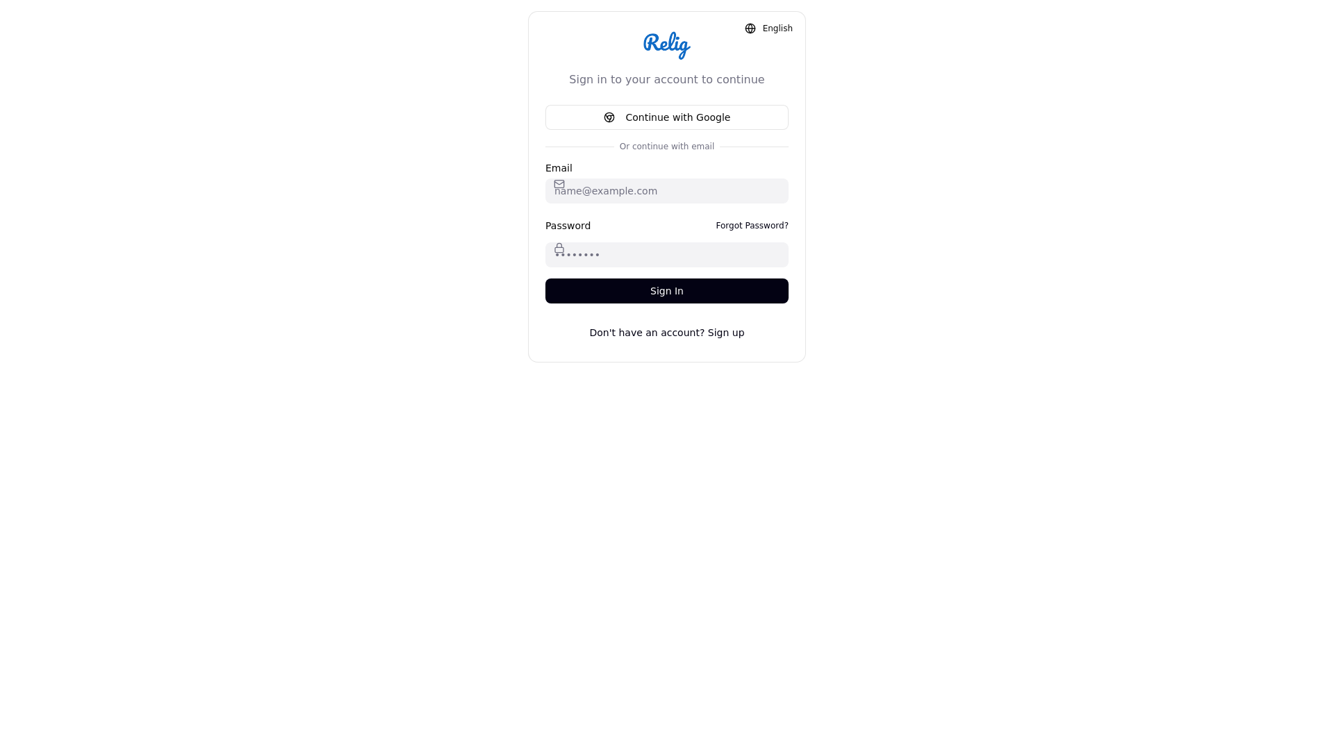 website screenshot of https://develop.relig.app/