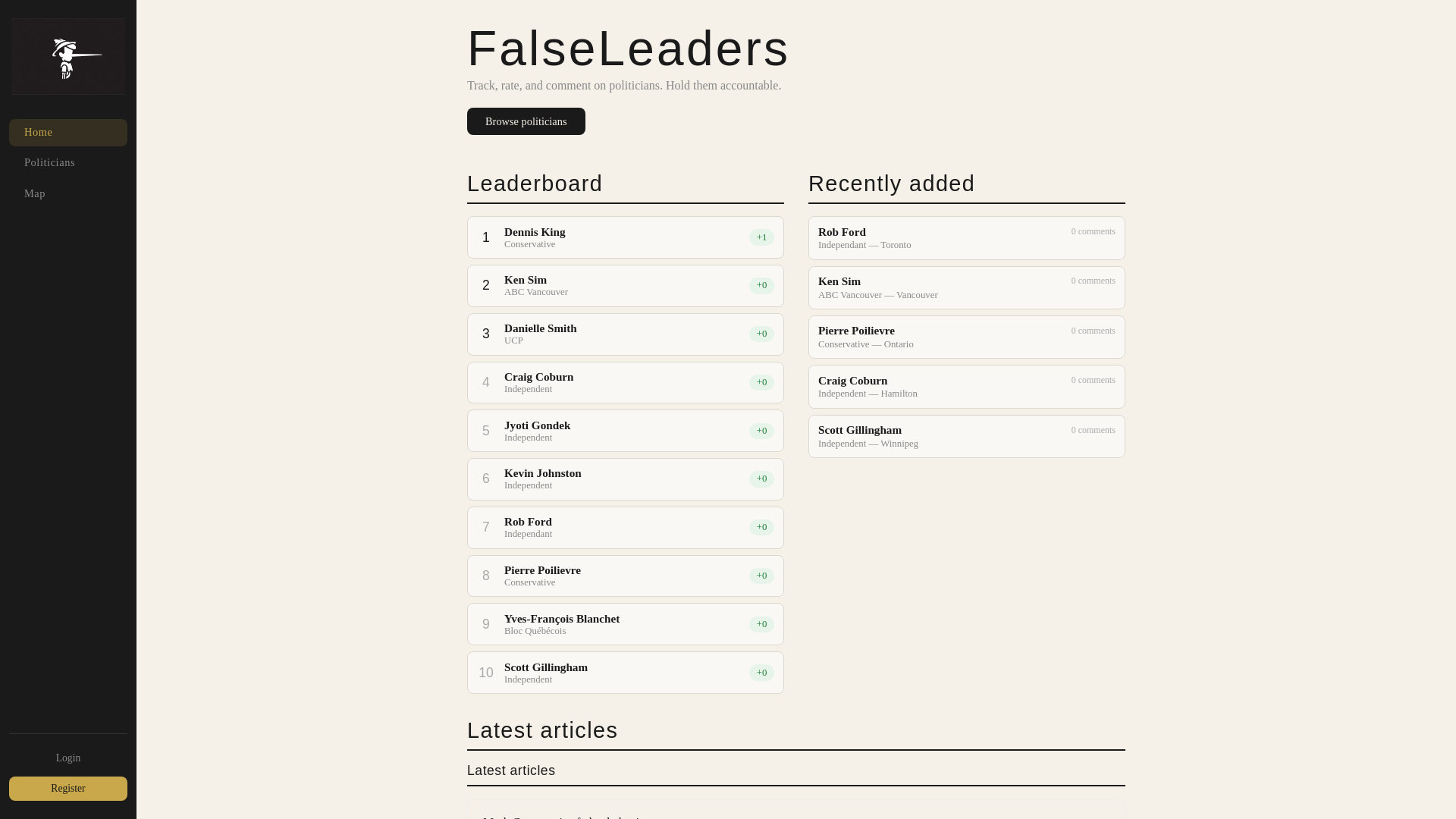website screenshot of https://falseleaders.com/
