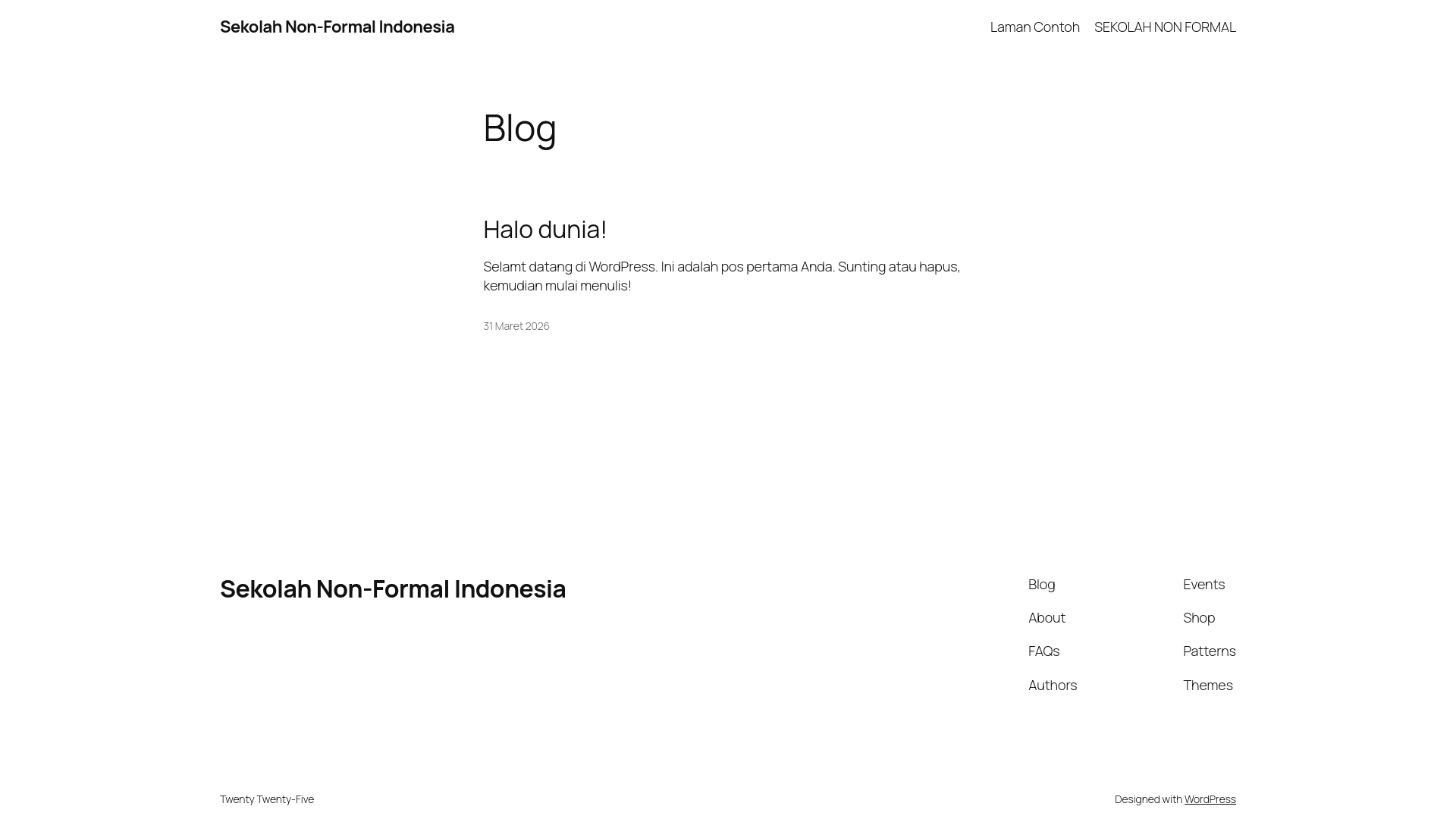 website screenshot of https://sekolahnonformal.my.id/