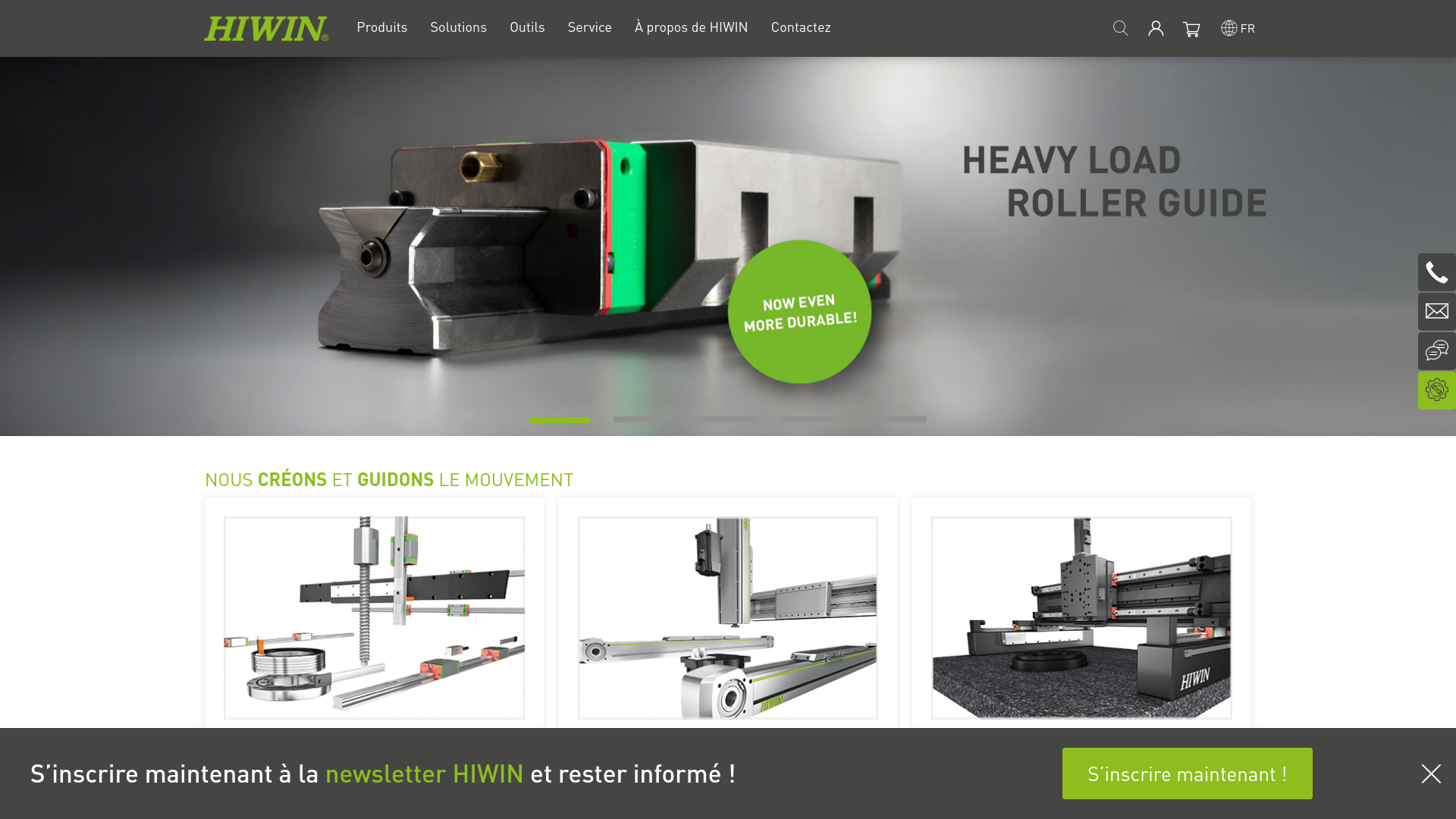 website screenshot of https://www.hiwin.de/fr