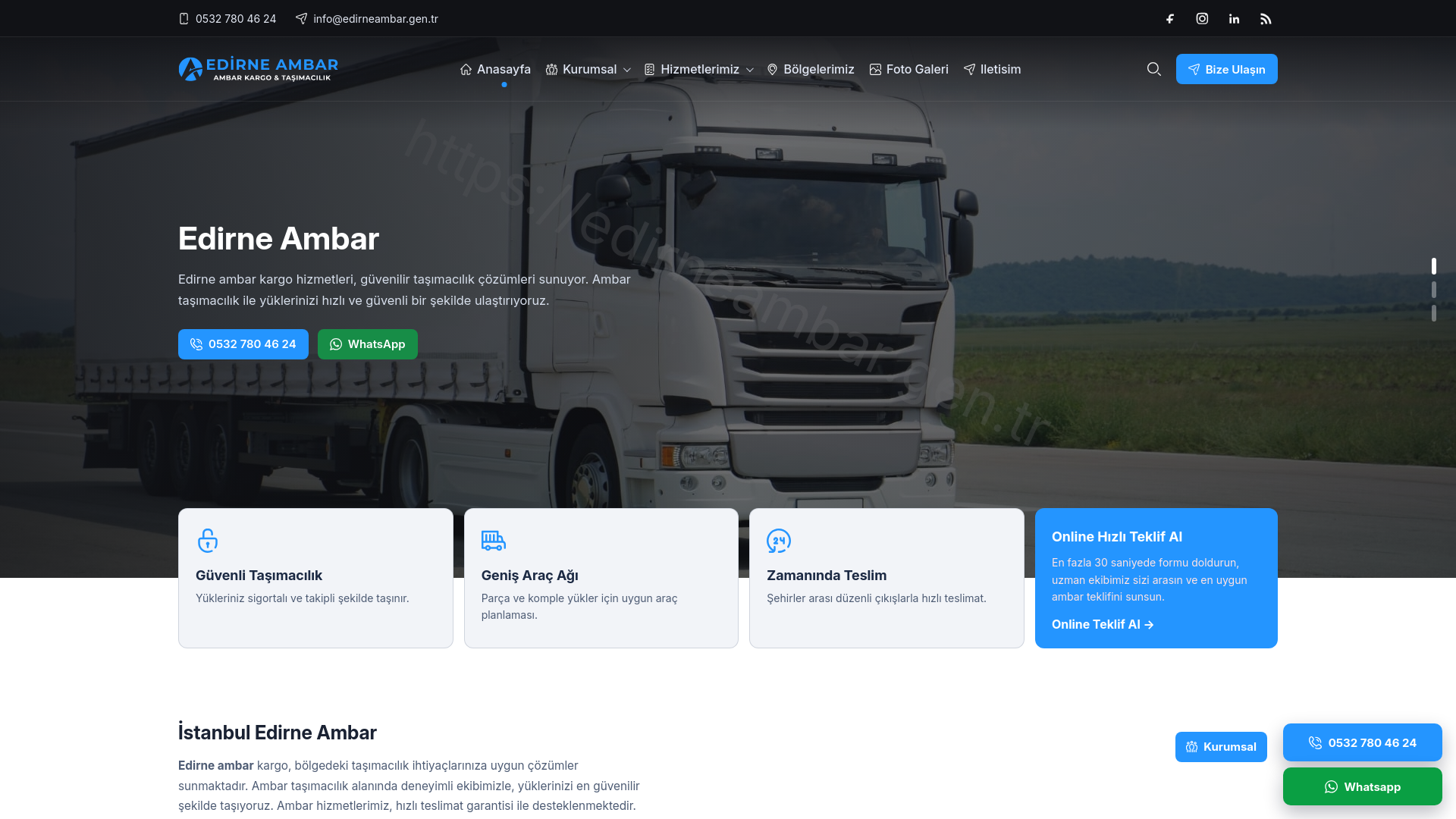 website screenshot of https://edirneambar.gen.tr/