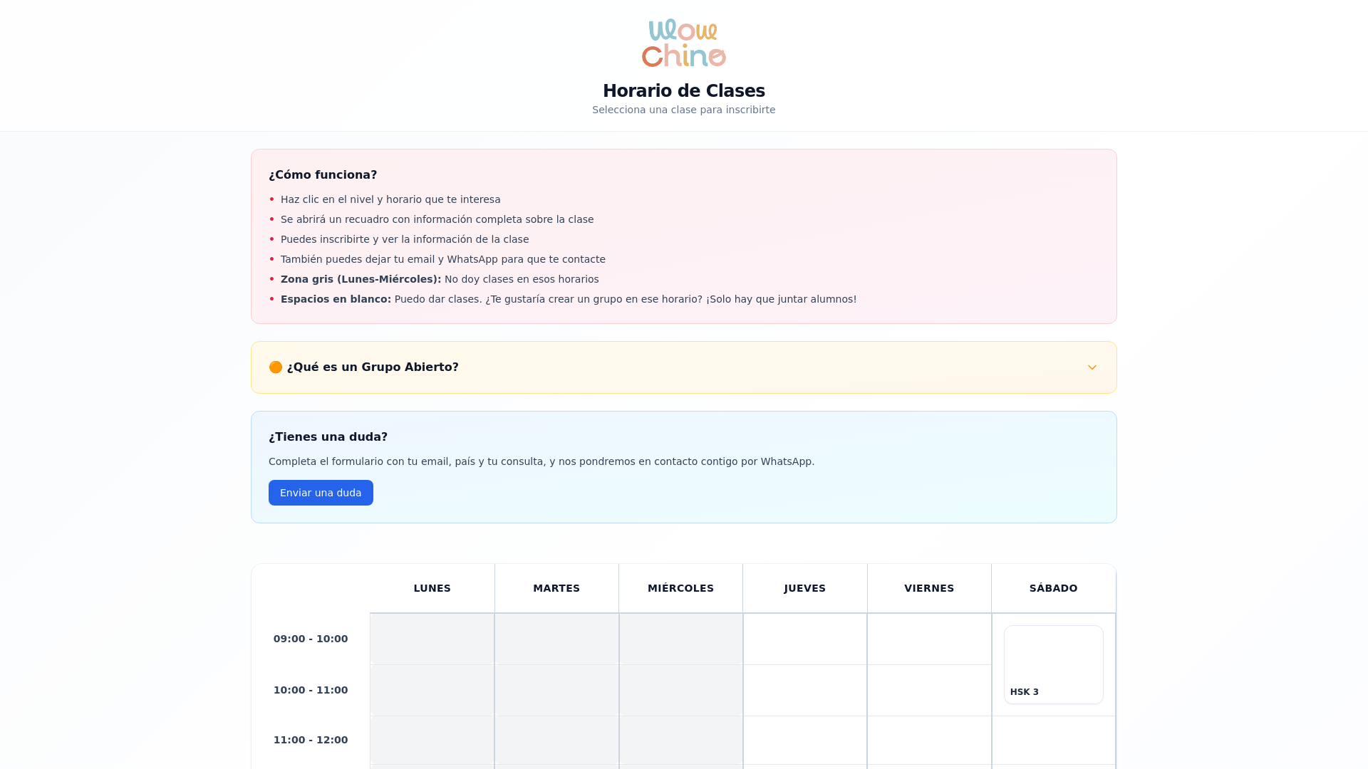 website screenshot of https://wowchinohorarios.com/