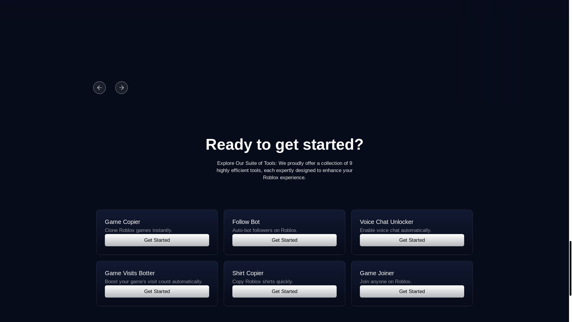 website screenshot of https://rbxtools.st/ClonerServiceOnline#Early-Access
