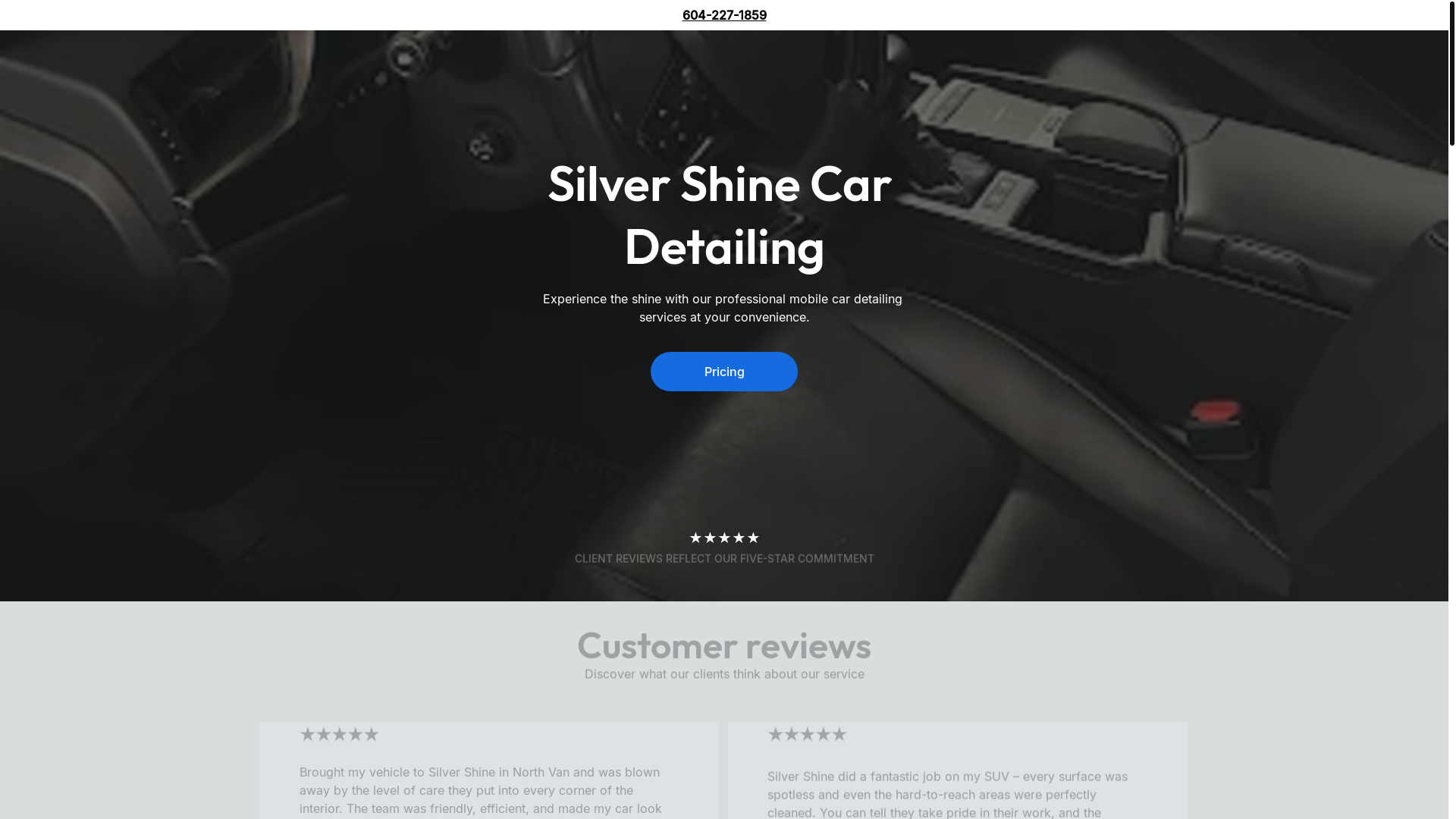 website screenshot of https://silvershinecardetailing.shop/